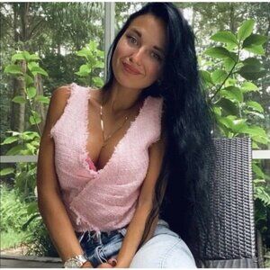 Zara Pink Textured Weave Cropped Top Boucle Raw edges Sz M